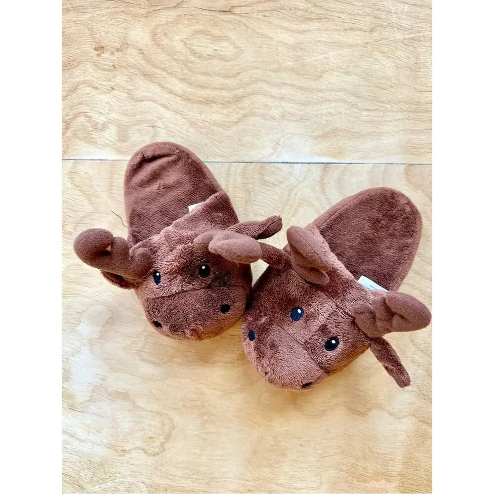 Toddler Moose Slippers Size 4T Brown Plush Woodland Animal Cozy Winter